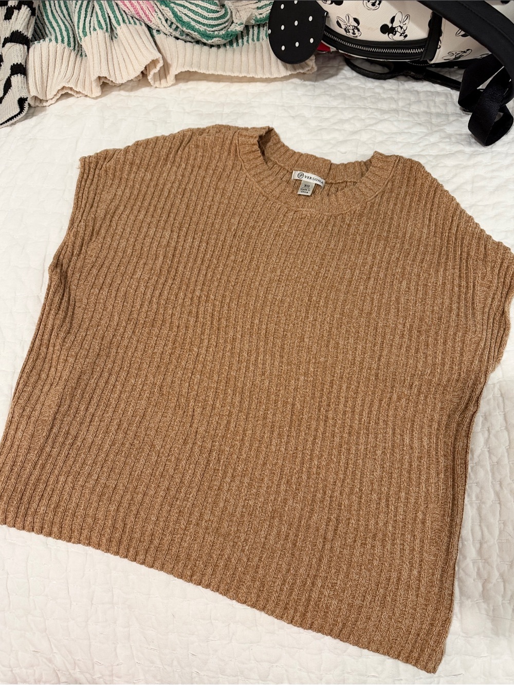 Versona Ribbed Crewneck Sweater Vest - Camel Brown